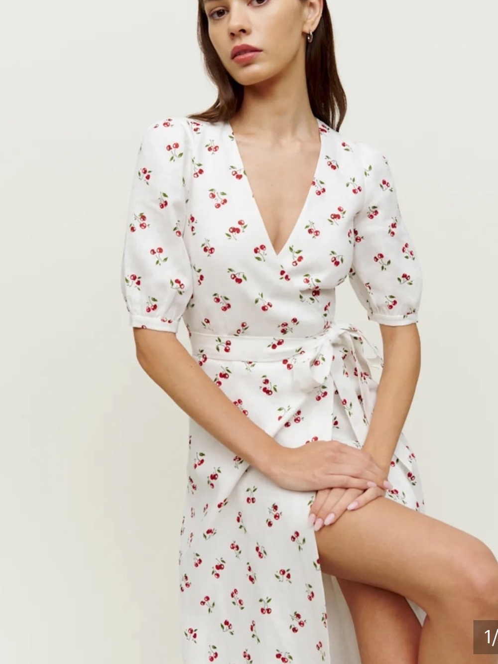 Reformation Weiss Linen Cherry Wrap Dress